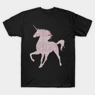 Rose Pink Faux Glitter Magical Unicorn T-Shirt